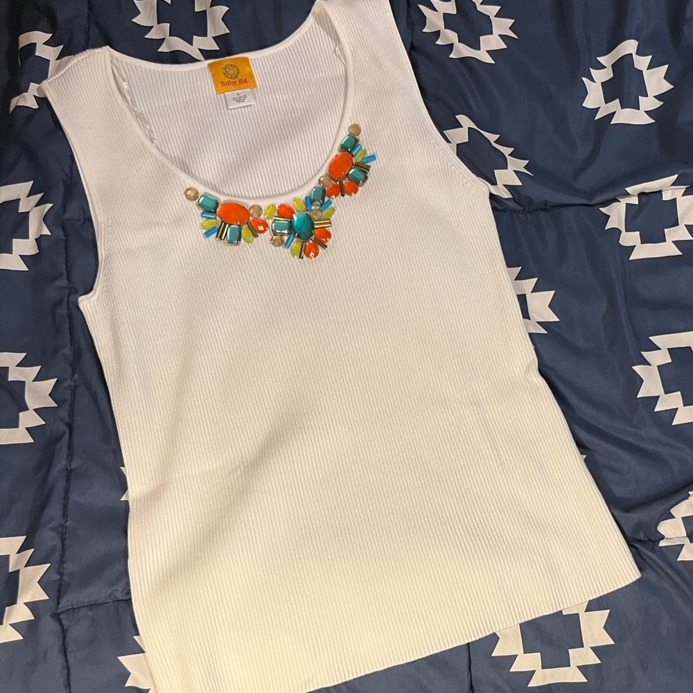 White Sleeveless Top with Beaded Necklace